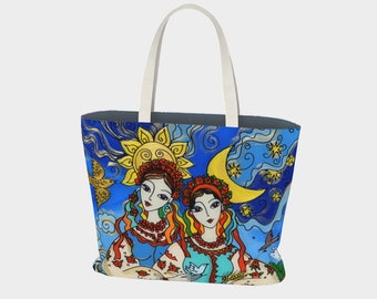 Sisters or Day and Night, Large Bag, Tote and Four Angels on Other Side, by Elena Diadenko