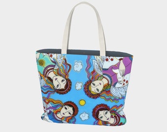 Sale, Four Angels, Large Bag, Tote bag, Based on Glass Painting by Elena Diadenko