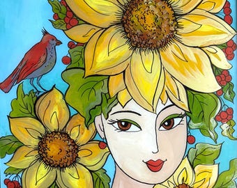Sunny Girl, Ukrainian Traditional Glass Paintings, Ukrainian Folk Art