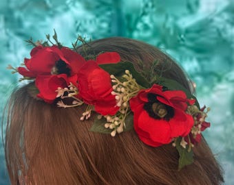 Red Floral Crown, Gift for Her