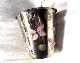 Hand Painted Wine Cooler with Pink Butterflies