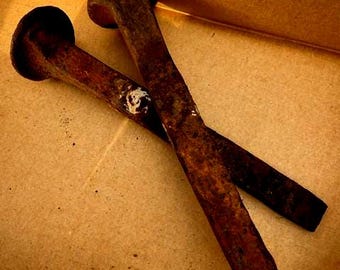 Vintage Rusted Railroad Iron Nails, Rustic Decor, Historical Collection