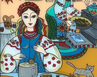 Sale, Print, Making Dinner 3, Folk Art