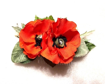 Red Poppy Flowers Comb