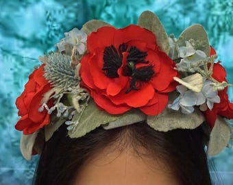 Floral Crown, Gift for Her, Red Poppies