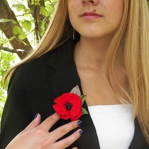 Red Poppy Pin (For Dress), Small Brooch, Great Gift, Choose Regular or Priority Mail