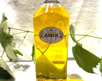100% Pure Organic Golden Jojoba Oil, 32 oz Bulk Bottle, Unrefined Cold-Pressed Liquid Wax for Face, Hair, Body and DIY Cosmetic Base