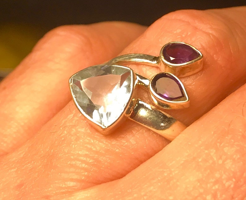 925 Silver Pink to Blue Color Change Alexandrite Adjustable Ring Size 7 12 to 8 12