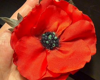 Medium/Large Red Poppy Pin (For Dress), Brooch or Hair Clip