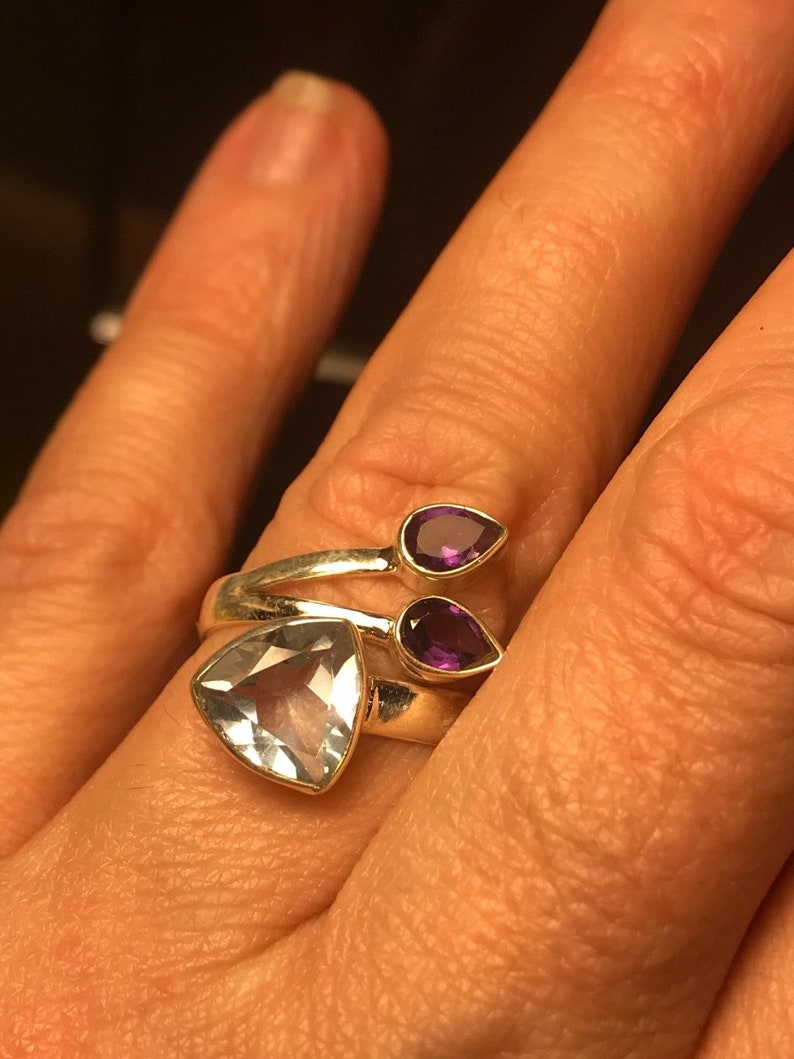 925 Silver Pink to Blue Color Change Alexandrite Adjustable Ring Size 7 12 to 8 12