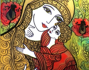 Made to Order, Mother and Child, Madonna, Original Glass Painting