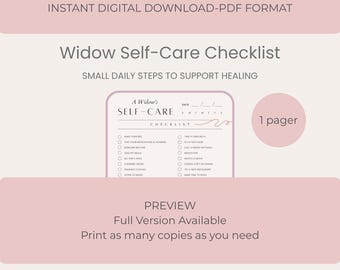 Healing After Loss Printable | Emotional and Physical Wellness Self-Care Checklist for Widows