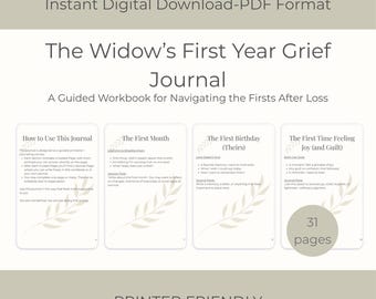 Grief Journal for Widows After Loss of Husband | Healing Workbook PDF | Coping with Grief & Rebuilding Life After Loss | Widow Support Guide