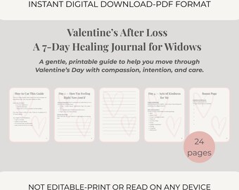 After Loss Journal, First Valentine Comfort for Widows, 7-Day Healing and Reflection, PDF