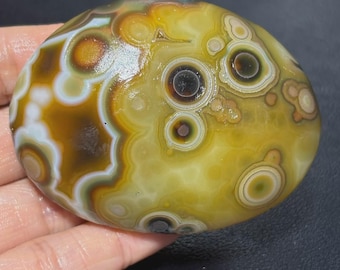Gobi Eye Agate Stone From Mongolia, Natural Desert Tumbled Palm Stone.