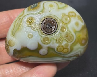 Gobi Eye Agate Stone From Mongolia, Natural Desert Tumbled Palm Stone.