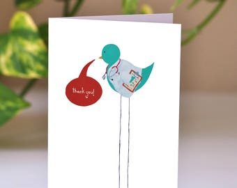 Doctor Bird "Thank you": Card for doctor, doctor's day, doctor art print, mother's day gift, father's day gift, medical school gift