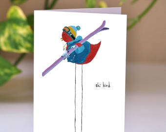 Ski Bird Greeting Card: Card for a Skier, Skiing Instructor Thank You Card, snow sport card, winter season birthday card,card for a coworker