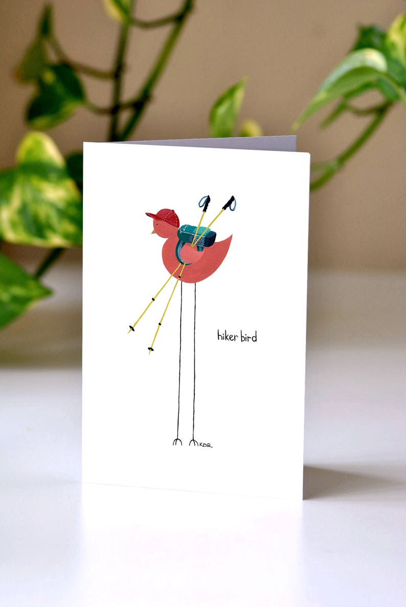 Hiker Bird Greeting Card:Card for Outdoorsy Person, Birthday card for Hiker friend, Outdoors enthusiast, Birder, Card for an Active person image 1