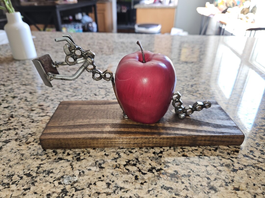 Bookworm Metal Sculpture With Red Apple - Etsy