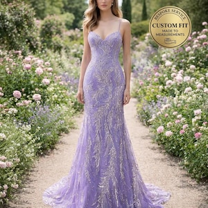 Lilac Prom Dress 2026 Regencycore Lace, Custom Made Satin Evening Gown, Formal Gala Wear