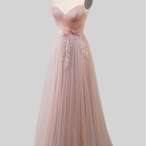 Custom crystal tulle prom dress, blush shinning party dress