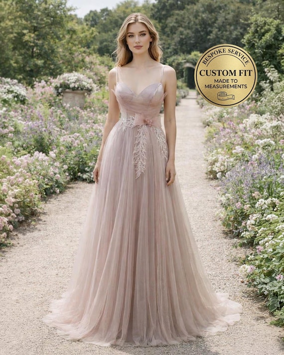 Blush Wedding Dress Glitter Maximalism, Custom Made Crystal Bridal Gown, Outdoor Wedding Wear