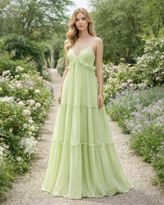 green ethereal dress Green Prom Dress 2026 Ethereal Style, Custom Made Chiffon Evening Gown, Formal Gala Wear
