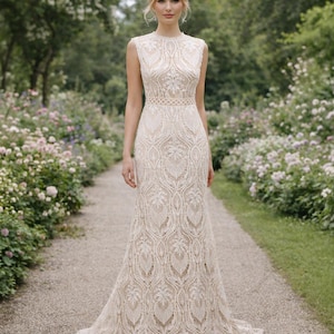 Vestido de noiva de renda personalizado: vestido de noiva champanhe claro bordado à mão