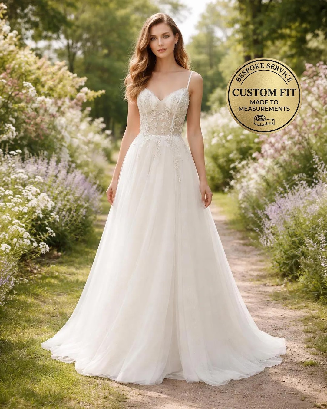 made to fit wedding dresses FITTED LACE WEDDING GOWN BY ANDREA & LEO COUTURE WL053 OFF White / 8