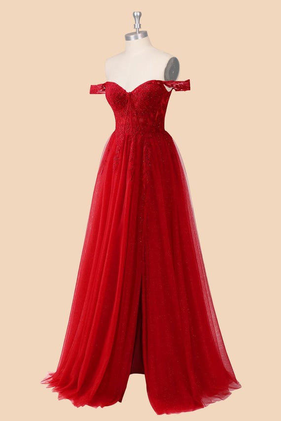 red gala dresses for sale Zapaka Women Red Carpet Dress Open Back Halter Long Prom Dress A Line Tulle Gala Dress, Red / US16W