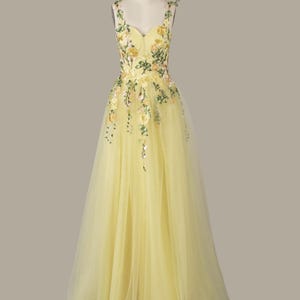 Gown, 3D Yellow Petals Embroidered - Made by Bacanara - Etsy Gown, 3D Yellow Petals Embroidered - Made by Bacanara - Etsy