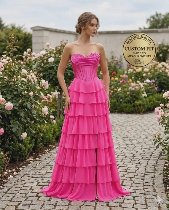 pink chiffon formal dresses Chic A-line Obmre Pink Long Prom Dresses Chiffon Evening Dress #TK160 –  SELINADRESS main image 1