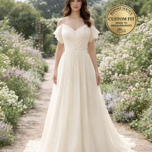 Ivory Wedding Dress Regencycore Lace, Custom Made Chiffon Bridal Gown, Outdoor Wedding Wear image 1