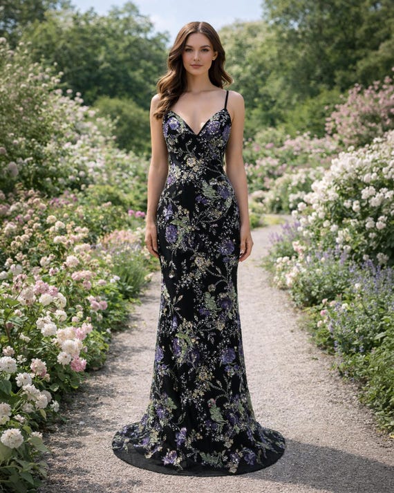 elegant custom embroidered party dresses Newest Floral Evening Dresses Embroidery 3/4 Long Sleeves Ruched Ruffles Sweep Train Formal Prom Dress Custom Made Chic A-line Party Dress