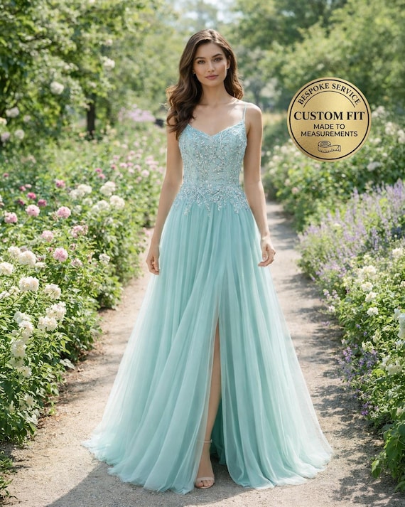 cyan formal dress Prom 3D Floral Applique, Custom Made Satin Evening Gown, Gala Wear PFID|SMW03S_A29|PFMW