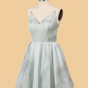 Custom printed flower chiffon short party dress, dusty blue evening gown
