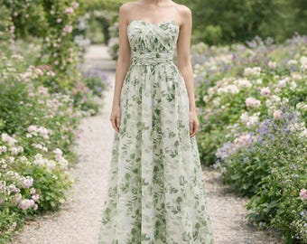 Vestido de novia verde con apliques florales 3D, vestido de novia de gasa hecho a medida, ropa de boda al aire libre