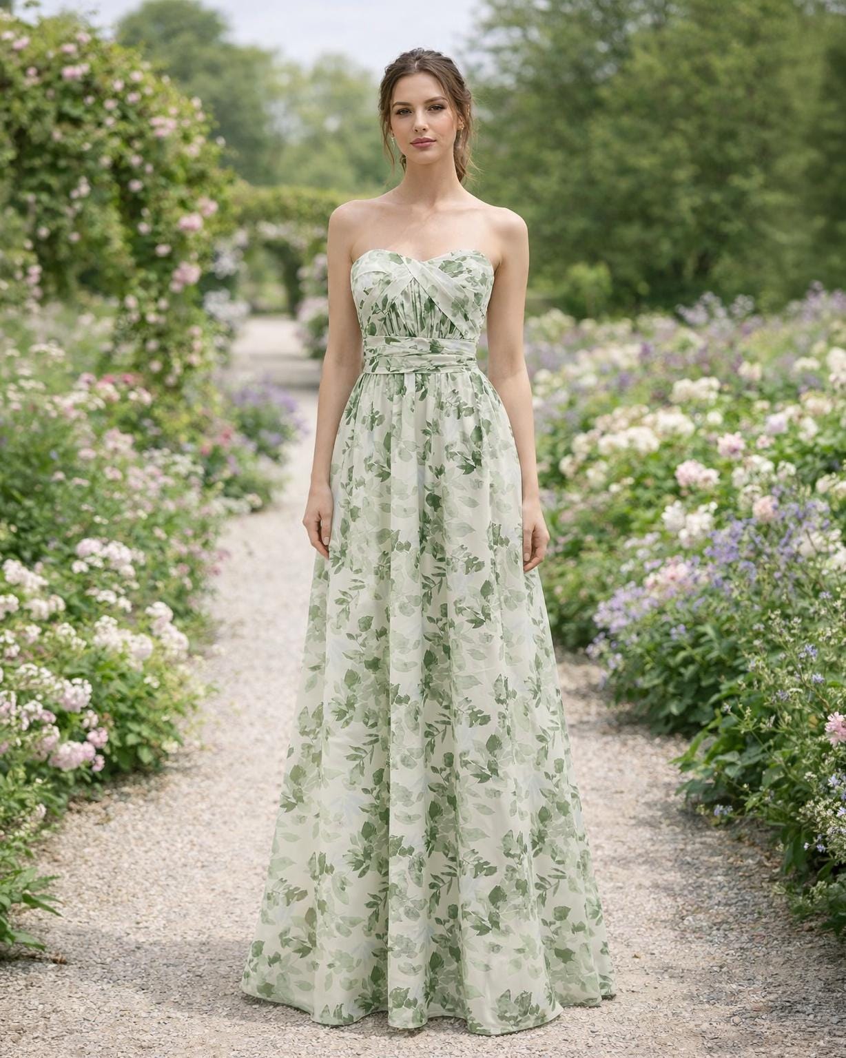 Green Floral Strapless Gown - Etsy