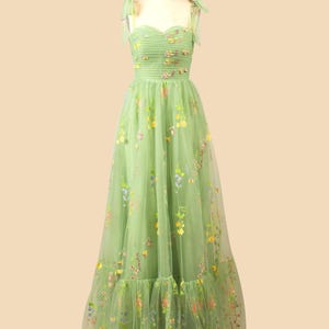 Custom flower green prom dress, handemade party dress