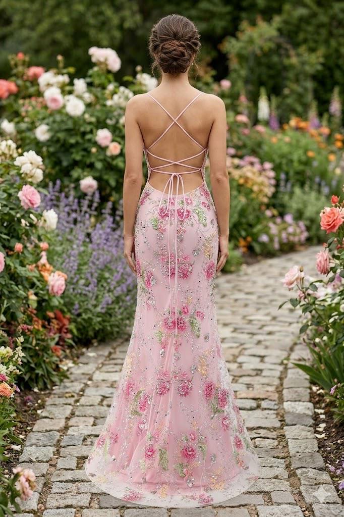 flower dress formal Pink Prom 3D Floral Applique, Custom Made Embroidery Evening Gown, Gala Wear PassionFlower