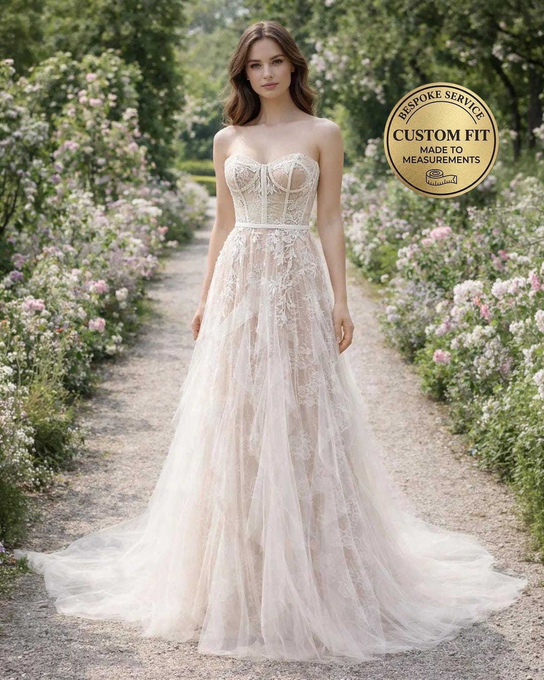 handmade lace bridal dress Wedding Dress Regencycore Lace, Custom Made Embroidery Bridal Gown, Outdoor Wedding Wear
