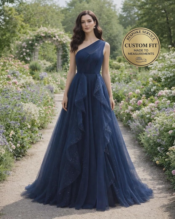 Navy Prom Dress 2026 Glitter Maximalism, Custom Made Tulle Evening Gown, Formal Gala Wear Navy Prom Dress 2026 Glitter Maximalism, Custom Made Tulle Evening Gown, Formal Gala Wear