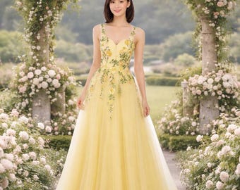 Periwinkle Blue Satin Prom Dress, 3D Floral Applique V-Neck Gown with Slit, Bespoke Evening Wear, Handcrafted to Your Measurements, Gala