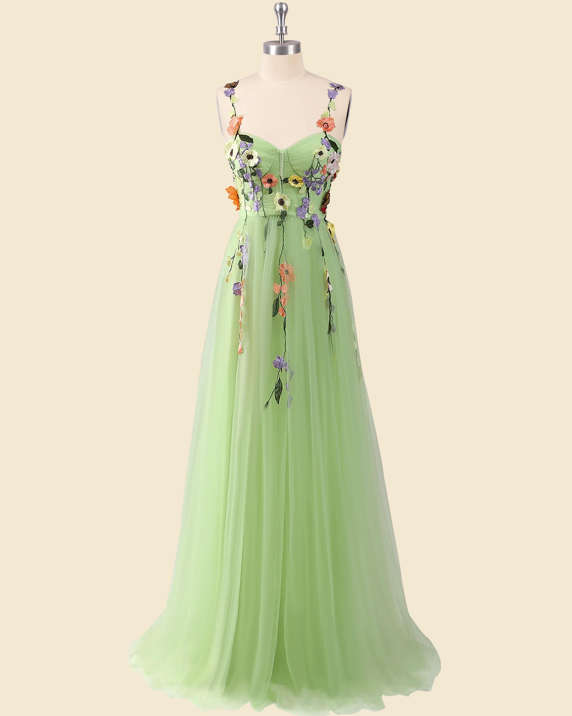 Green Prom Dress 3D Floral Applique, Custom Made Embroidery Evening Gown, Formal Gala Wear - Etsy Green Prom Dress 3D Floral Applique, Custom Made Embroidery Evening Gown, Formal Gala Wear - Etsy