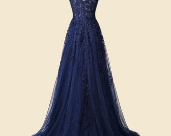 Navy Prom Dress 3D Floral Applique, Custom Made Satin Evening Gown, Formal Gala Wear - Etsy Navy Prom Dress 3D Floral Applique, Custom Made Satin Evening Gown, Formal Gala Wear - Etsy