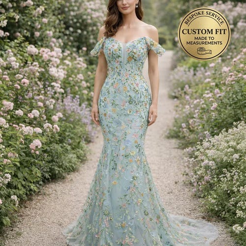 Custom Light Blue 3D Floral Prom Dress Airy Flower Applique Gown, Whimsical Ice Blue Evening Dress, Fairycore Graduation Gown, Bespoke Fit Custom Light Blue 3D Floral Prom Dress Airy Flower Applique Gown, Whimsical Ice Blue Evening Dress, Fairycore Graduation Gown, Bespoke Fit
