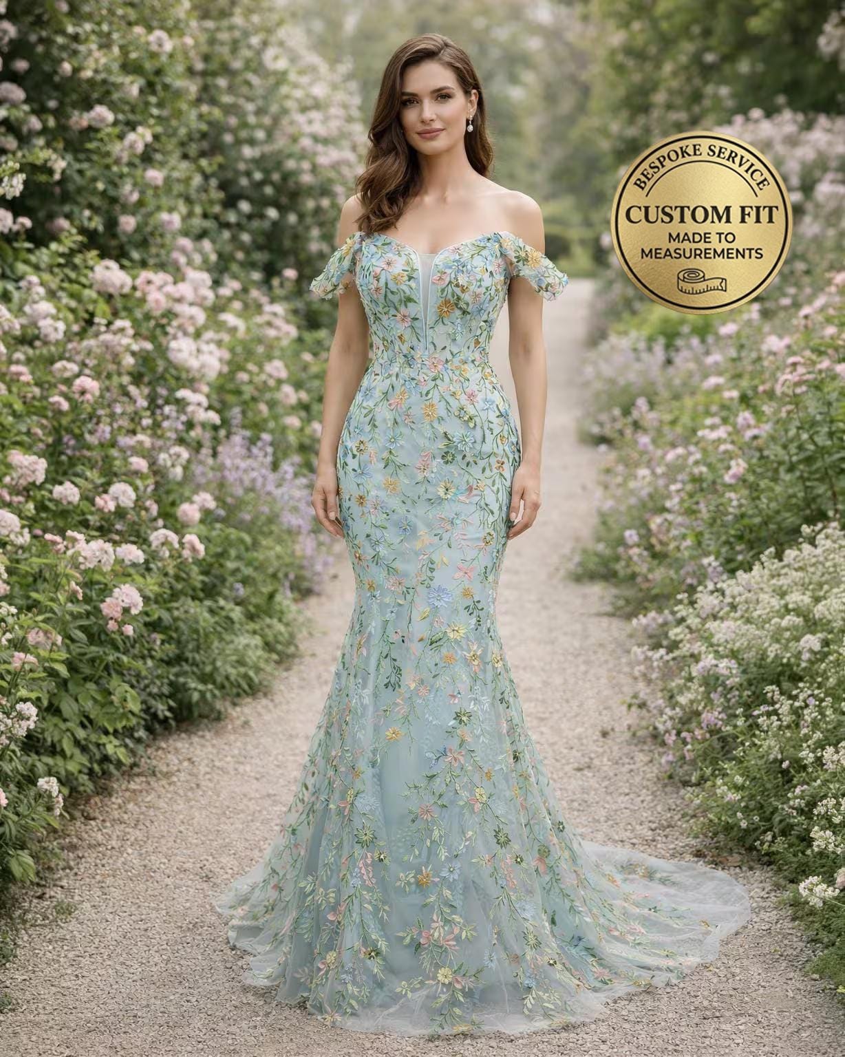 sachin and babi light blue dress Stretch Velvet and Taffeta Long-Sleeve Gown main image 1