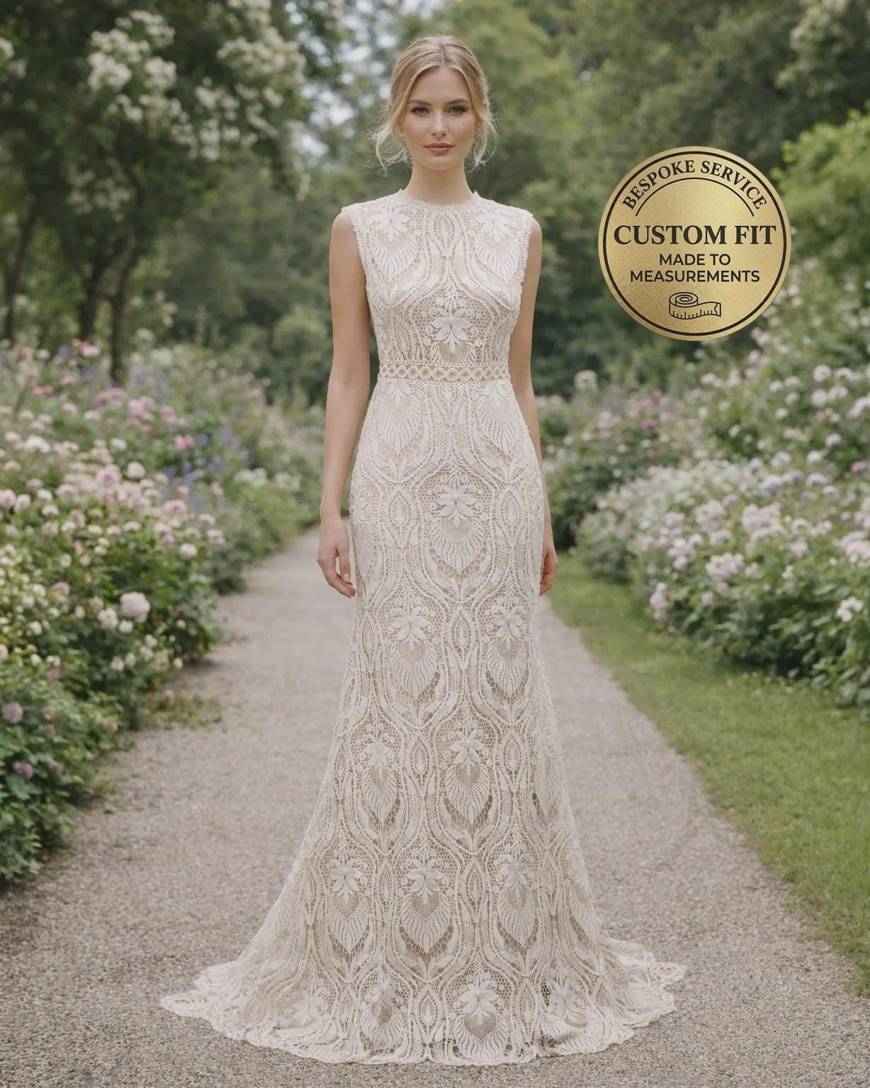 Champagne Wedding Dress 3D Floral Appliq
