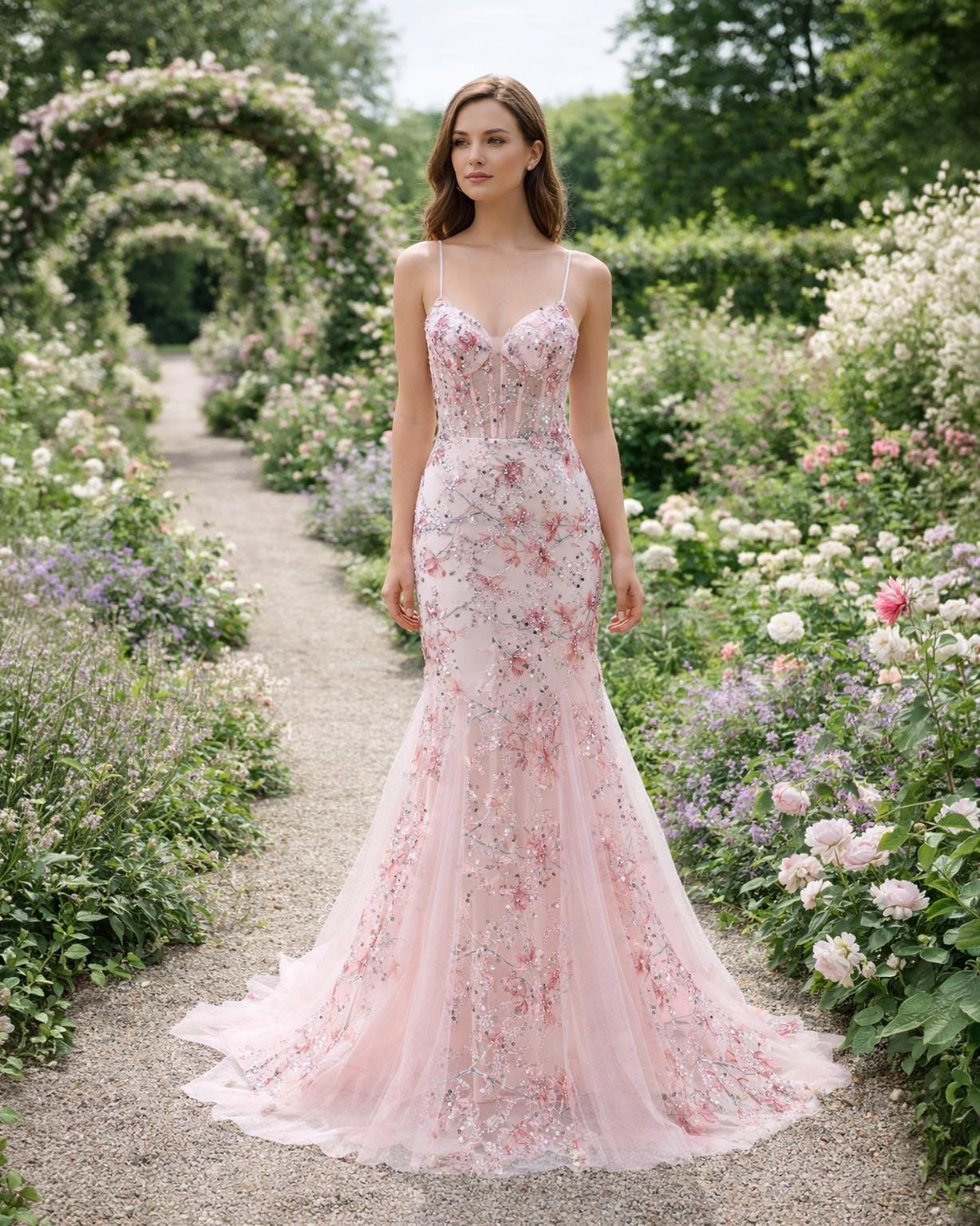 lace bodice homecoming dress Ladivine Girls A-Line Floral Dress_ CJ419 Junior/Woman-S / Pink GIRLS DRESS main image 0